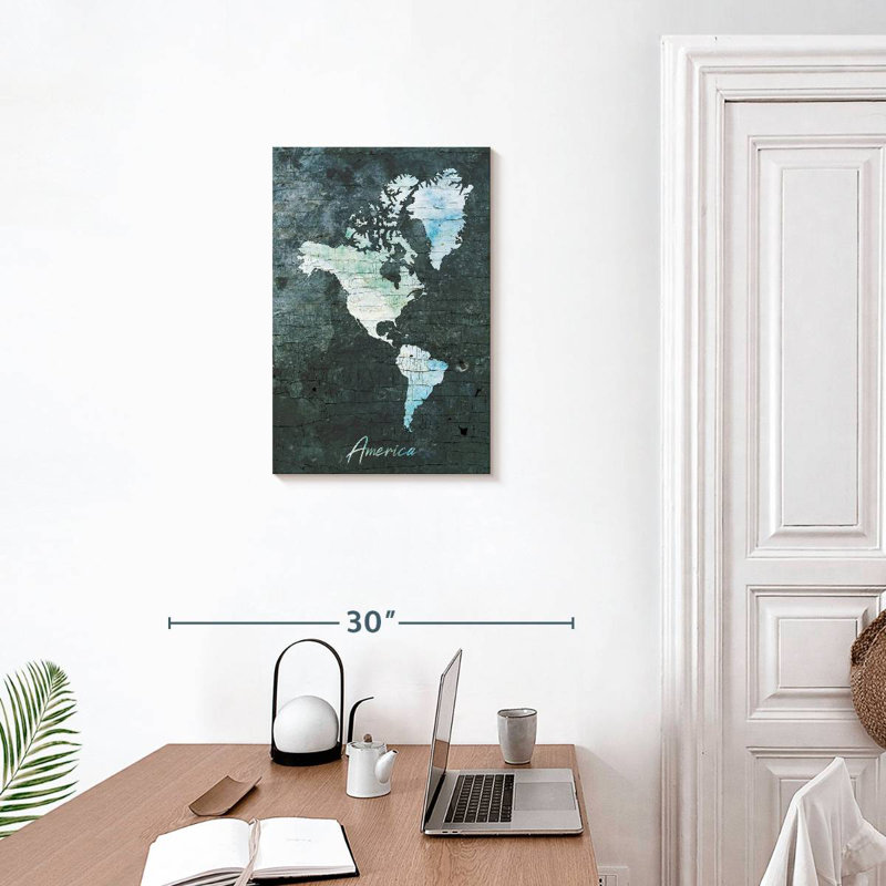 Aliaz Chipped America Continent Map, 24" H x 16" W