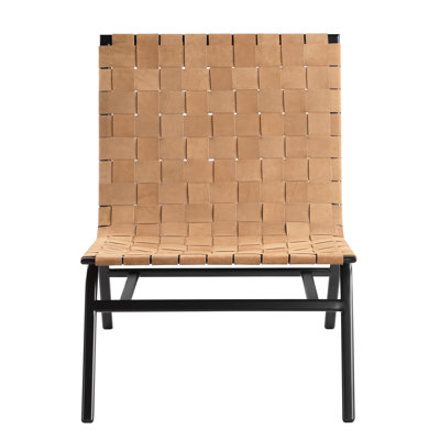 Leather Accent Chair In Brown - Mid-century Style With Basket Weave Back And Plastic Foot Glides Modern Appeal Metal Foam