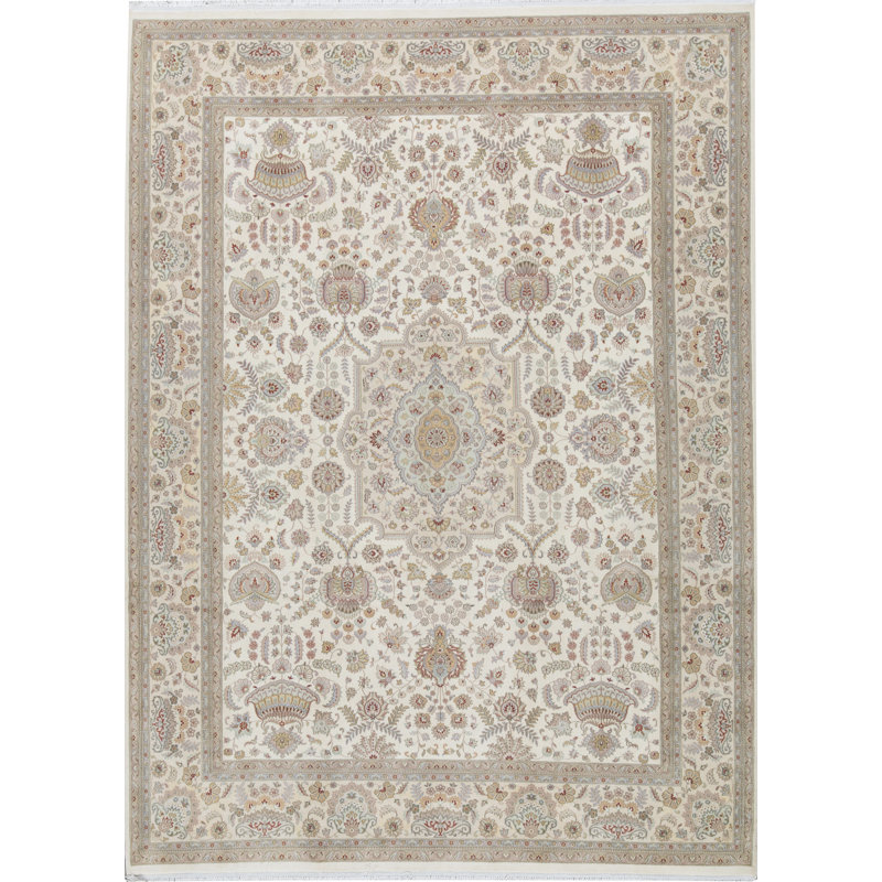Tapis ivoire et beige noué à la main de haute qualité