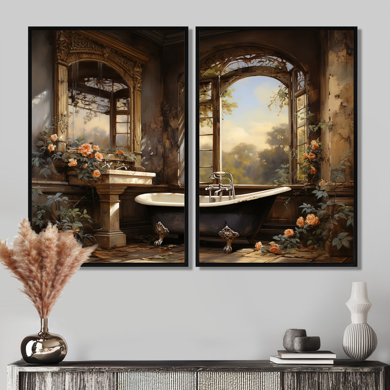 Décoration murale traditionnelle pour salle de bain Elegance I - Orange, H 36 po x l 48 po, Impression encadrée flottante