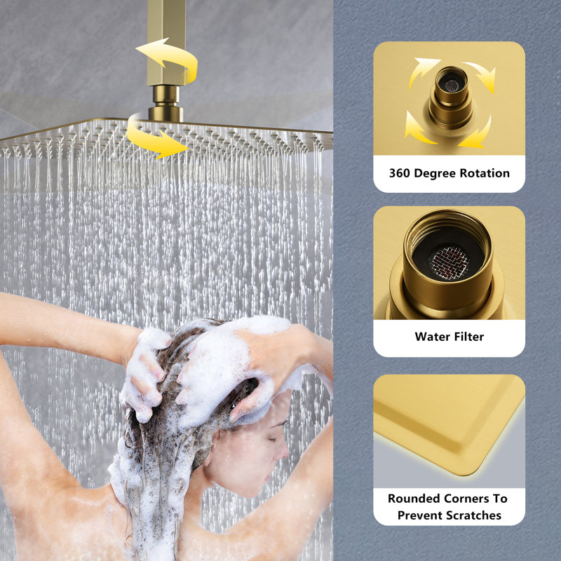 Rain Fixed Shower Head 2.5 GPM GPM, Brushed Gold
