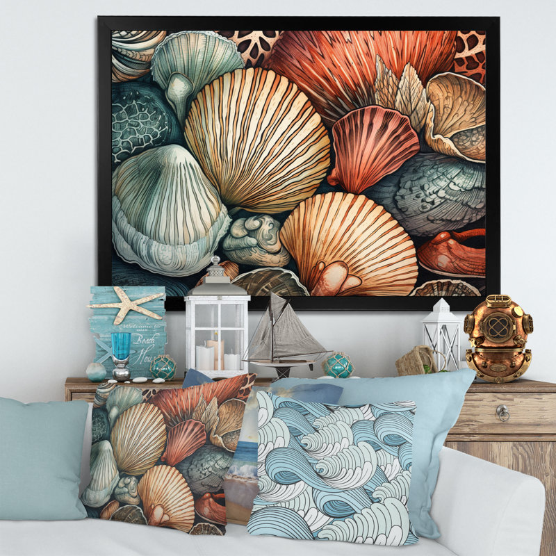 Seaside Seashells III sur toile, Cadre photo noir, H 16 po x l 32 po x P 1 po