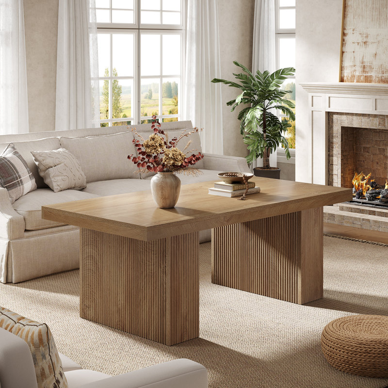 47.24-inch Rectangle Fluted Coffee Table for Living Room, Farmhouse Accent Center Table