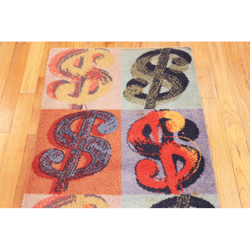 Nazmiyal Collection Andy Warhol Dollars Sign Vintage Runner Rug 2ft 7in X 11ft 2in