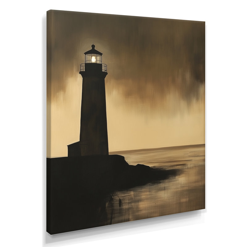 Phare du Crépuscule Doré III - Décoration murale encadrée sur le thème nautique, H 44 po x l 34 po, Toile tendue