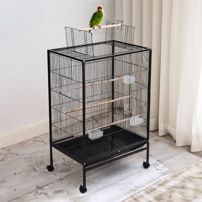 94 cm Iron Flat Top Floor Bird Cage with Wheels with Stand with Perch with Tray