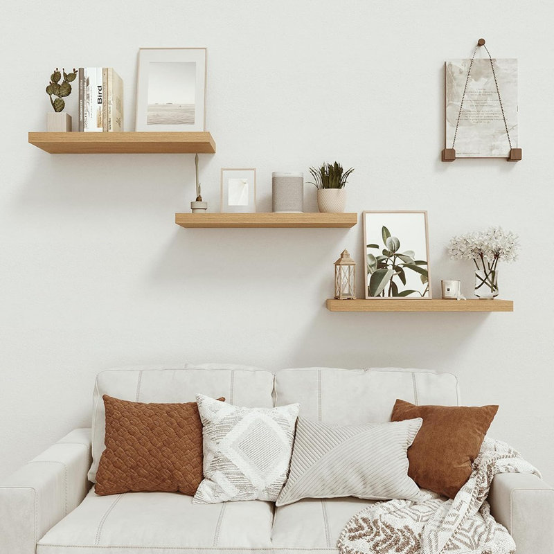 Ensemble de 2 tablettes murales flottantes 24 po, 2 tablettes en bois de chêne avec supports cachés