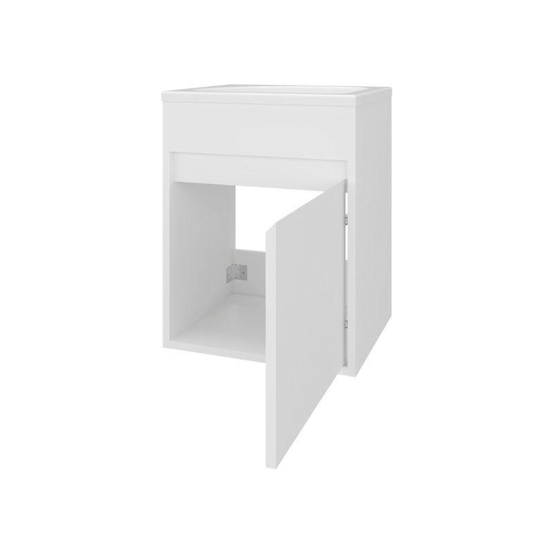 Meuble-lavabo mural blanc avec lavabo et 1 porte, Blanc