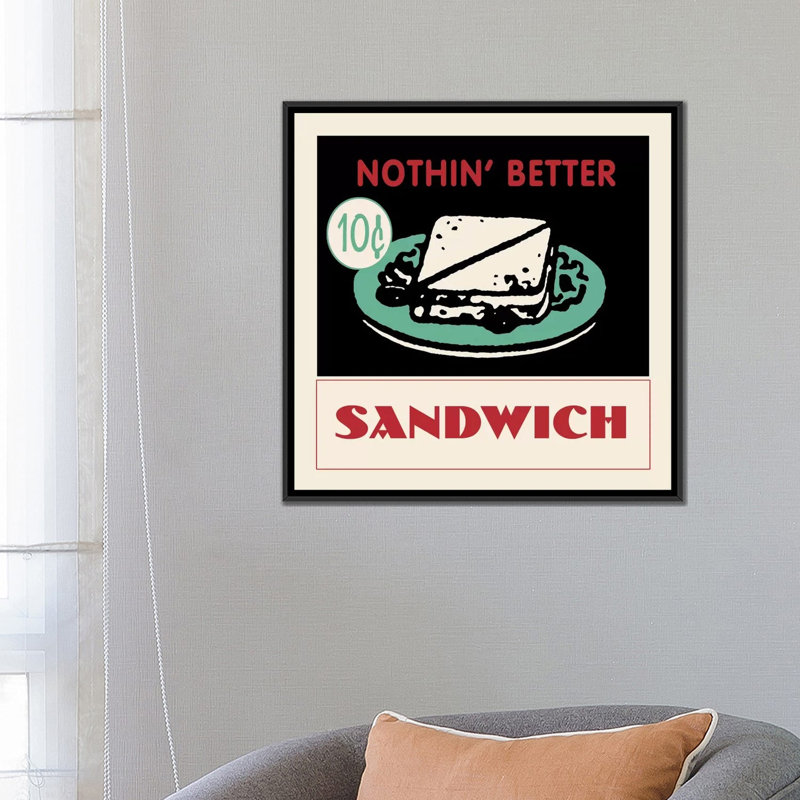 Publicité rétro sur toile tendue sandwich, H 18 po x l 18 po x P 1,5 po, Toile avec cadre flottant noir, Pas de tapis