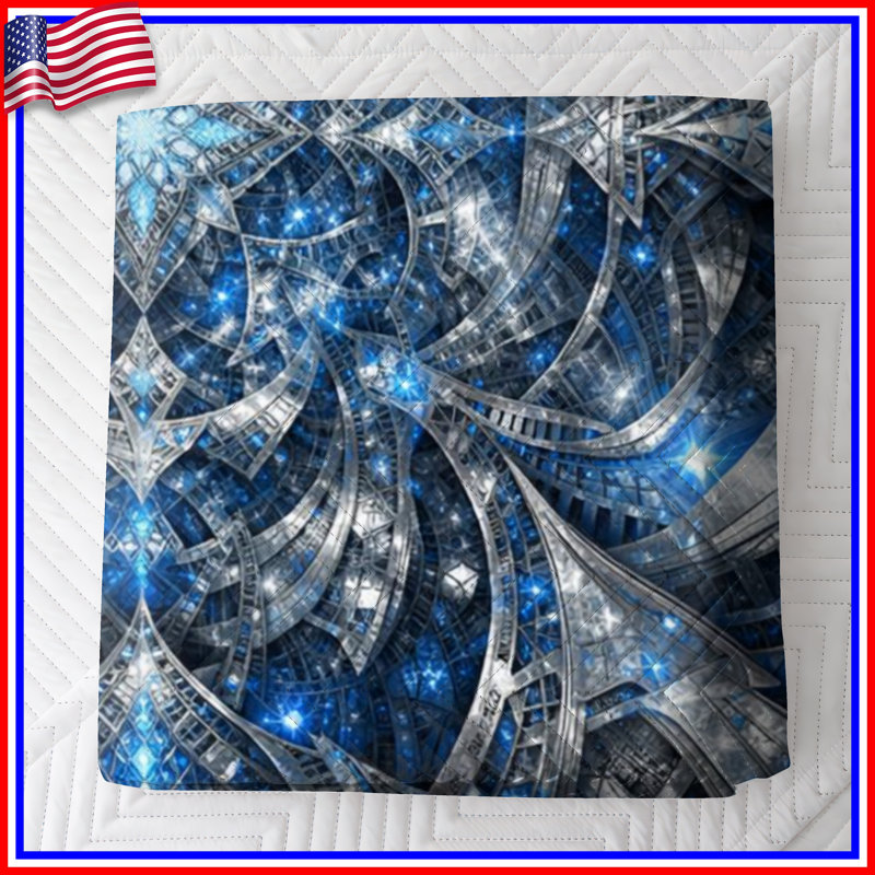Couvre-lit matelassé bleu complexe Fractal, Double