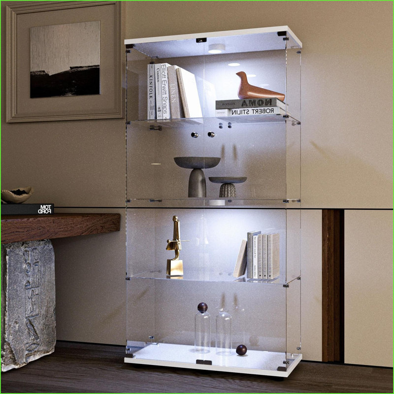 Cabinets with LED Pat Lights | Snow White Tempered Glass Display Cabinet | 64.7"H x30.9"L x13.6"W | Minimalist | Living Room