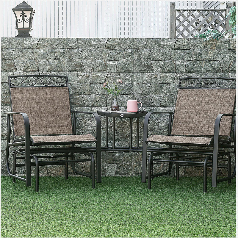 Fauteuil oscillant d'extérieur avec table basse et chaise berçante 2 places Outsunny