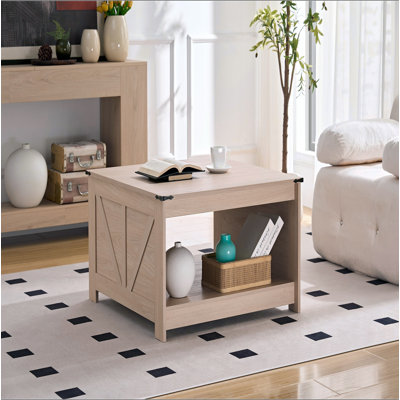 Table basse Table basse de style campagnard avec rangement Table basse en bois rustique, table basse carrée pour salon avec compartiment de rangement semi-ouvert