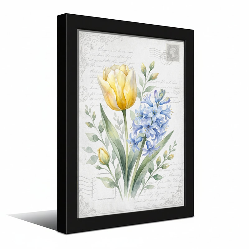 Plantes et fleurs, tulipe jaune et jacinthe bleue, H 24 po x l 36 po, Toile tendue, Ne s’applique pas