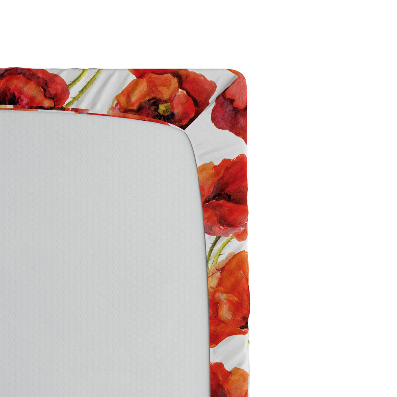 Microfiber Floral Fitted Sheet, Twin Fitted Sheet, Red Floral 12