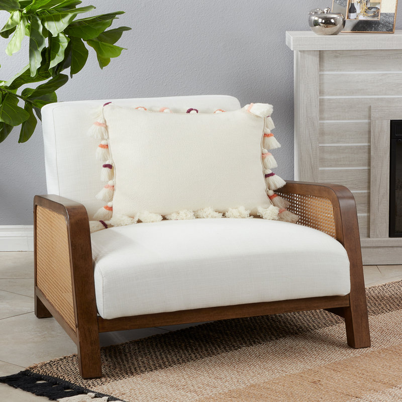 Housse de coussin décoratif en coton rose à pompons 18 po x 18 po Boho, Rose