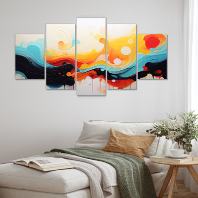  «Yellow Fractal Paint Wave Expression III - Abstract Art Multipanel Wall Art for Living Room