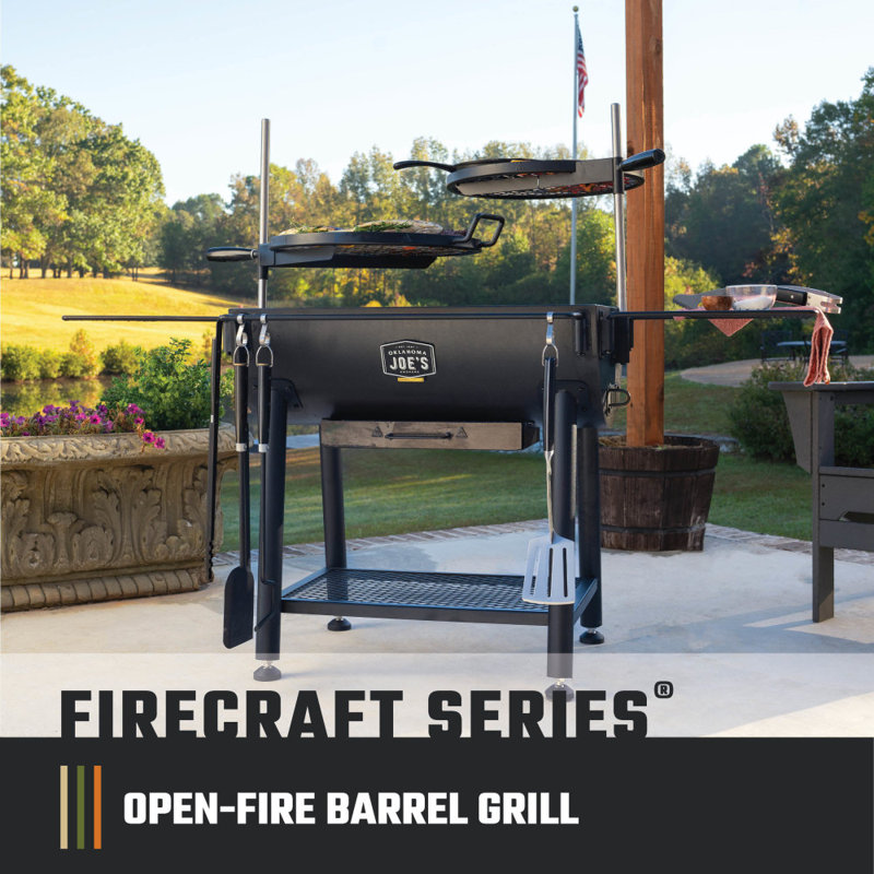 Firecraft® Series Modular Open Fire Barrel Charcoal Grill with 480 sq. in. Cooking Area in Black