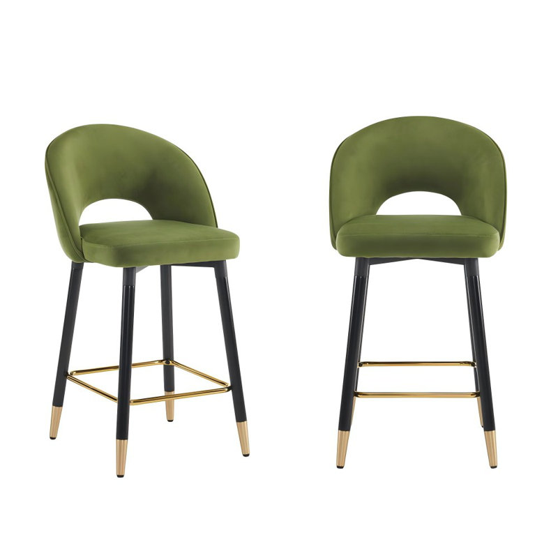 Avren Upholstered Counter Stool with Metal Frame, Green