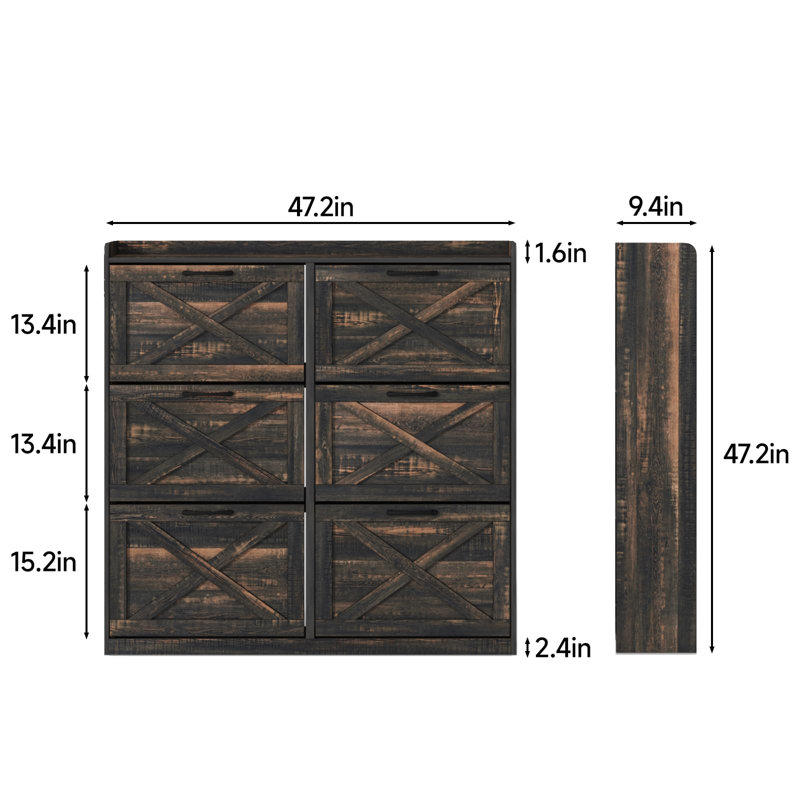 Grande armoire de rangement pour chaussures, Chêne rustique foncé