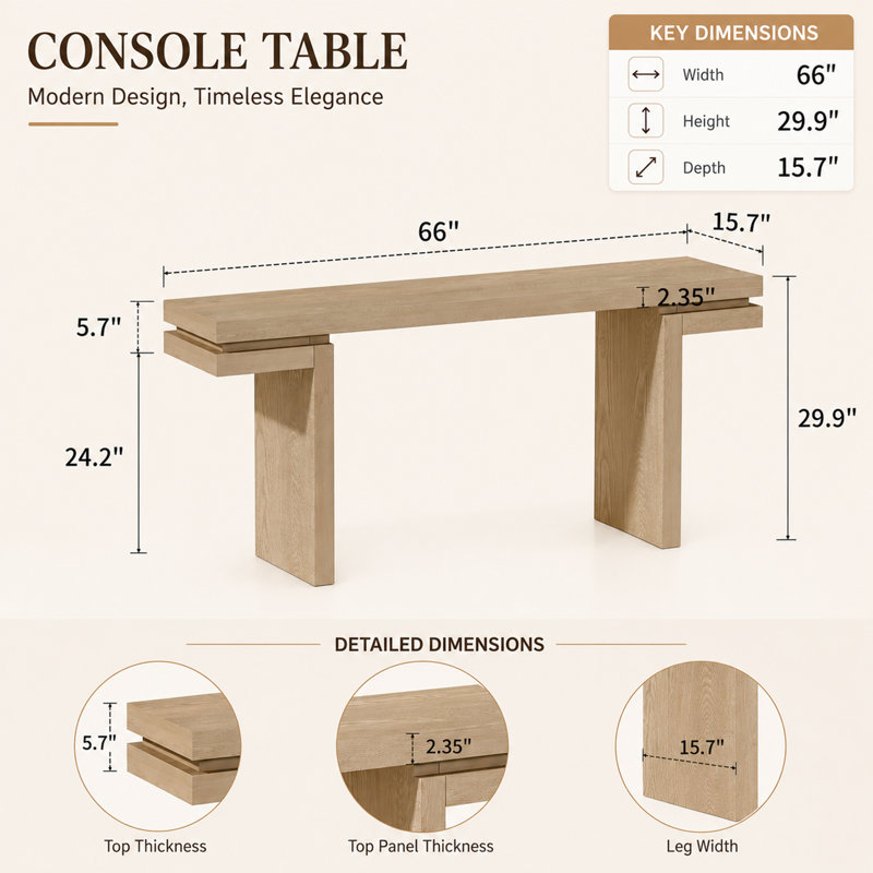 66" Extra-Wide Veneered Console Table, Oak
