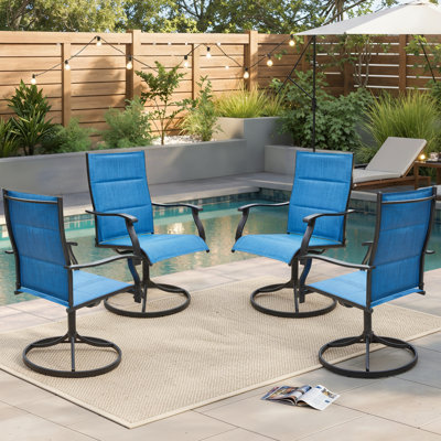 Ensemble de 4 chaises de salle à manger d'extérieur, chaises berçantes pivotantes toutes saisons, chaise de patio pivotante PVC-coated polyester avec dossier haut et structure en métal robuste pour la terrasse, le jardin et le salon près de la piscine