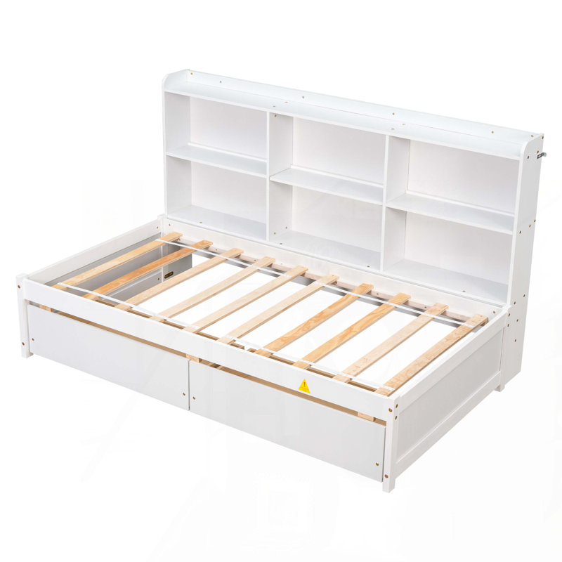 Laella Manufactured Wood,Solid Wood Bookcase Bed, Full, White