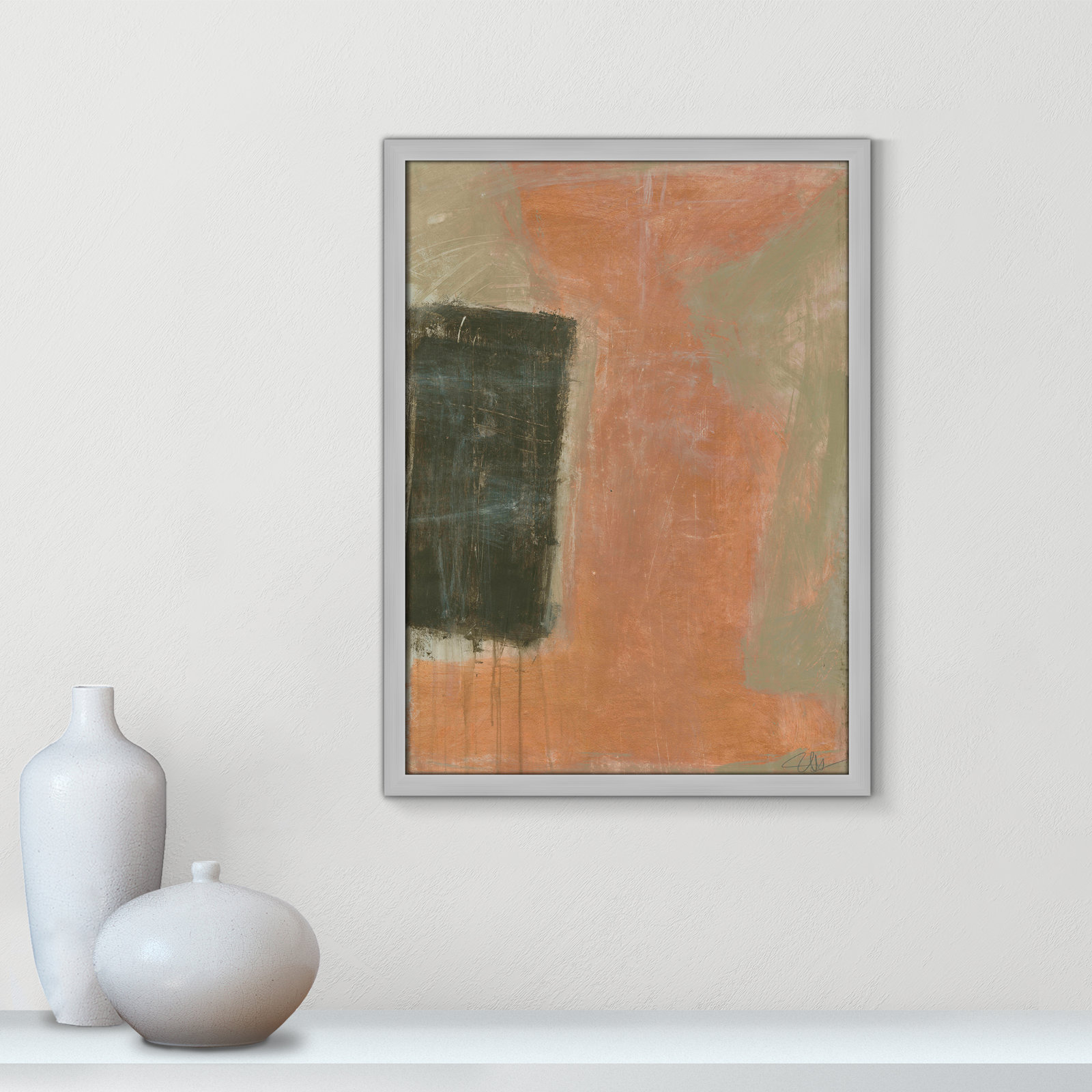 Anali "Autumn Sandbox" Painting, Matte Silver, 23" H x 17" W x 0.75" D