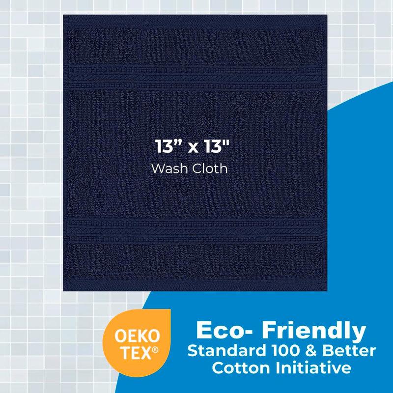 Careen Premium Washcloth (13x13 Inches) 100% Cotton Highly Absorbent, Navy