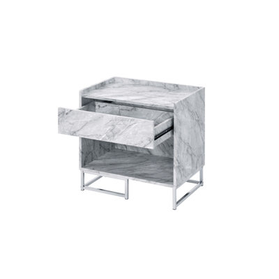 Azrael White Printed Faux Marble & Chrome Finish Accent Table