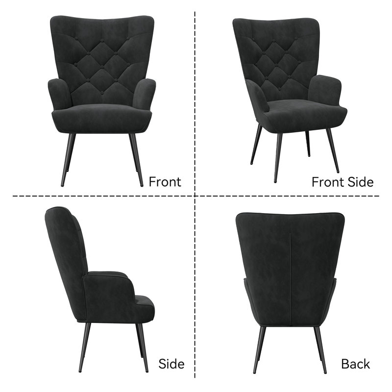 Bastoam 50Cm Wide Tufted Velvet Wingback Chair, Black;2-Piece Set