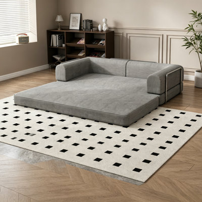 Corduroy Convertible Sleeper Futon Foldable Floor Couch With Fixed Frame Tool-Free Assembly For Living Space Dormitory And Studio Room