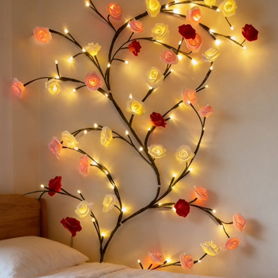 Rose Flower LED Vine Lights with Remote Control with 8 Lighting Modes, USB Powered Decorative Branch Lights for Wall Decor, Bedroom Accent & Wedding Decor (Multiple Lengths Available)