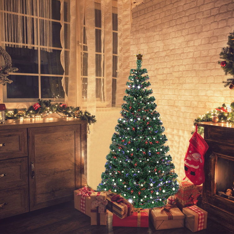 Pre-Lit Fiber Optic Top Star 5 Green Pine Artificial Christmas Tree with 180 Multi-Color Lights