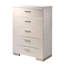 Commode 1 pièce à cinq tiroirs de style contemporain avec accents chromés blanc brillant et finition chromée