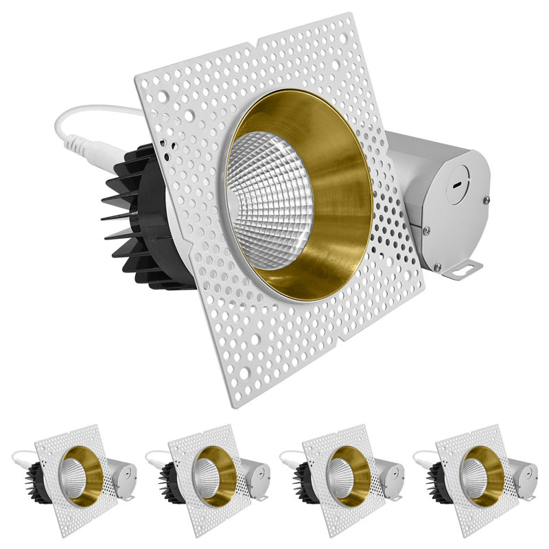 Projecteur encastré sans cadre à DEL 4 pouces avec remplacement de réflecteur en laiton LUXRITE 25W, 2000LM, 5CCT, 38 °, intensité variable, blanc ETL CRI90 + laiton