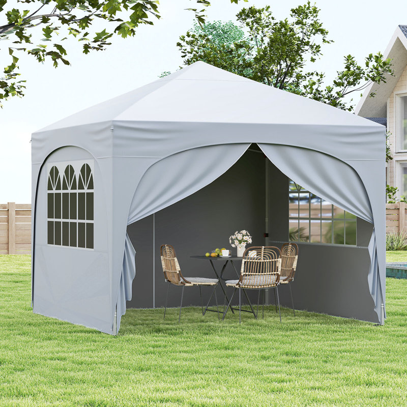 300 x 300 cm Pop up Canopy Tent w/ 4 Removable Sidewall, White