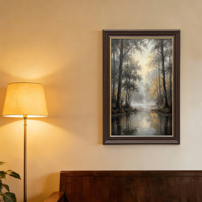 Art mural antique sur toile encadré doré pour le salon, la chambre à coucher, le bureau ou le vestibule - Décoration murale décorative avec ruisseau de forêt
