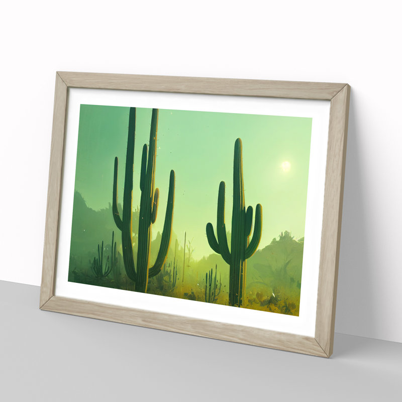 Cactus Desert View Vol.1 - Framed Print, 34cm H x 46cm W x 2cm D, Oak