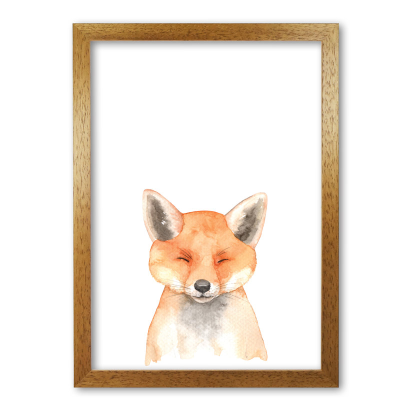 Forest Friends, Cute Fox - Painting, Honey Oak Frame, 30 cm H x 21 cm W x 5 cm D