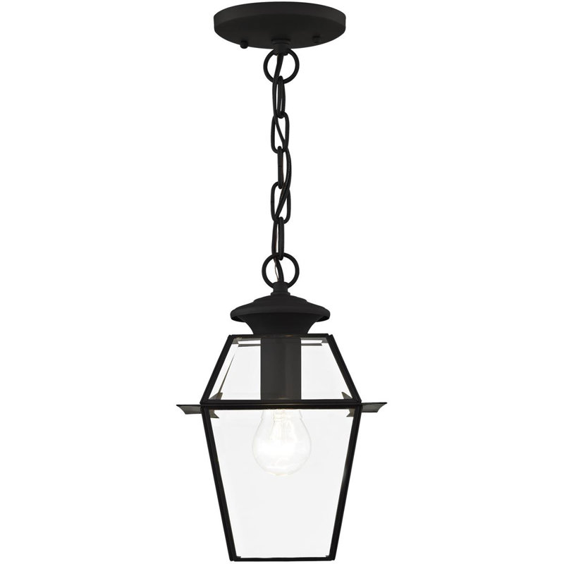7.5 1 Light Outdoor Chain Lantern Pendant with Clear Beveled Glass Shade, Black