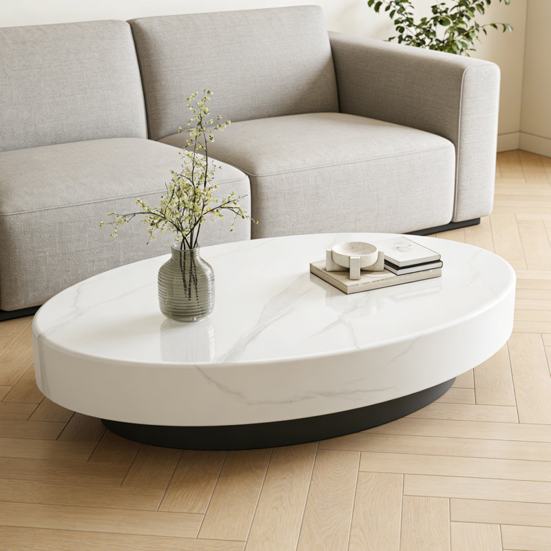 Table basse Arnette, H 13,8 po x L 55,1 po x l 31,5 po, Blanc/Noir