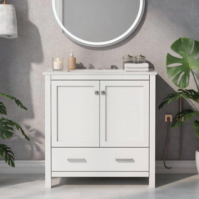 Armoire blanche avec lavabo encastré en bois massif à deux portes avec tiroirs à fermeture en douceur et capacité de rangement polyvalente