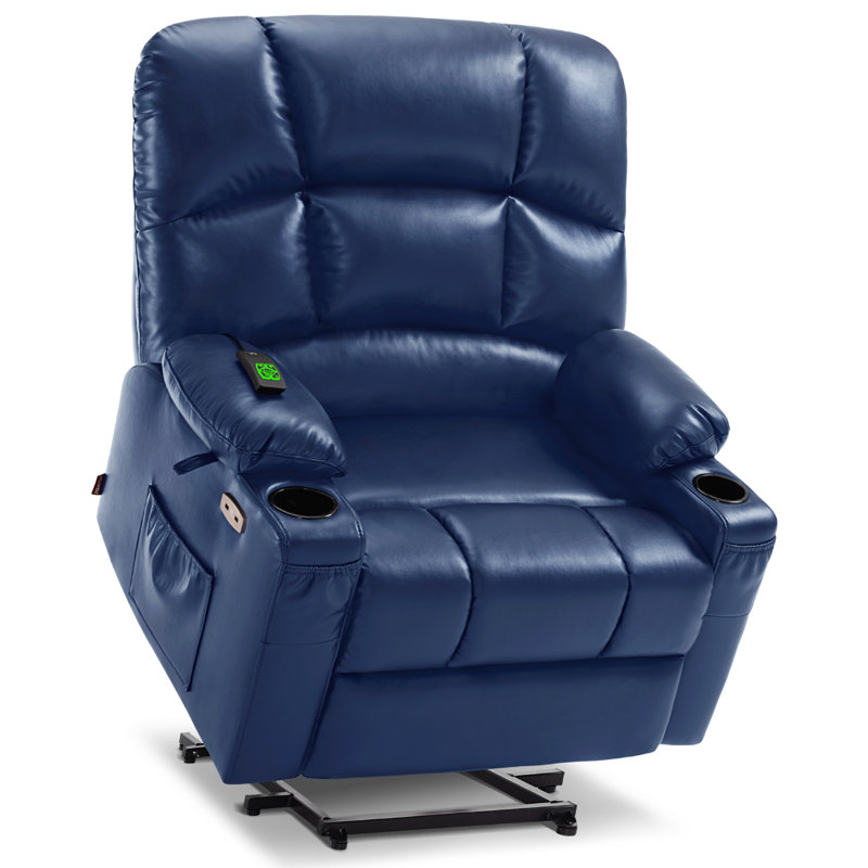 Syeda 27.2" Wide Lay Flat Dual Motor Power Recliner Lift Chair with Massage and Heat, Infinite Position, Faux Leather, Blue