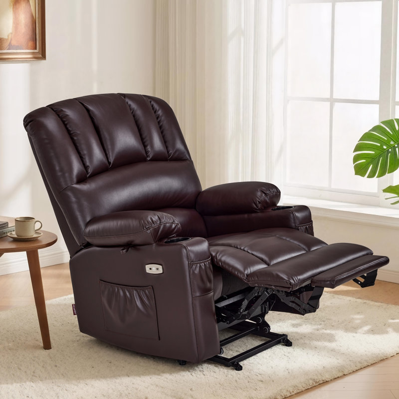 Aneria Power Recliner Lift Chair with Massage and Heat, Extended Footrest, Faux Leather, Dark Brown