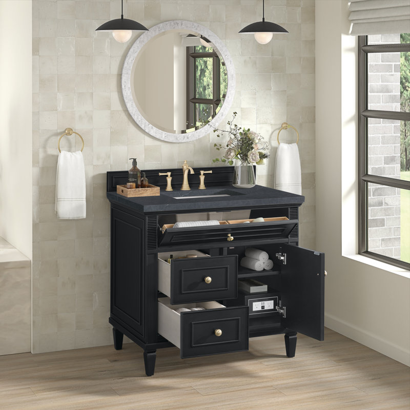 Lorelai 36'' W Single Vanity, Charcoal Soapstone, Black Onyx, 8" Widespread