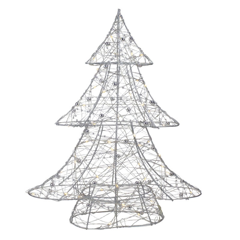 Arbre de Noël 15,25 "à DEL avec fil argenté et perles - lumières blanc chaud