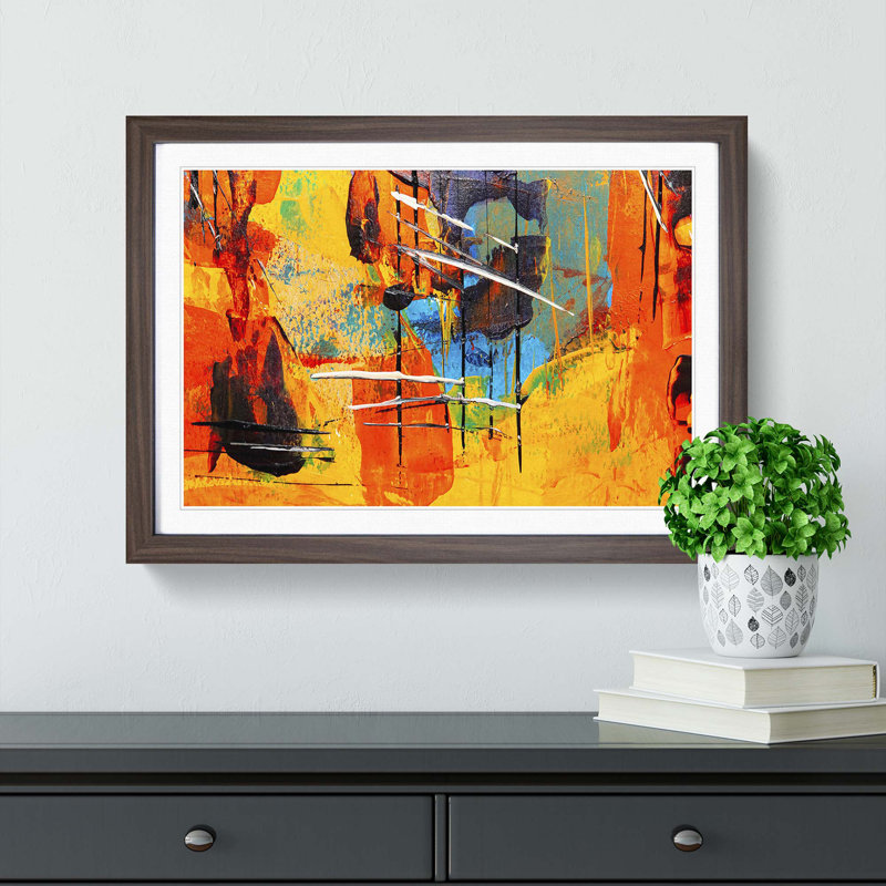 Abstract Art Painting Vol.474 by S.Johnson - Picture Frame Painting Print on MDF, Walnut Framed, 62cm H x 87cm W x 2cm D