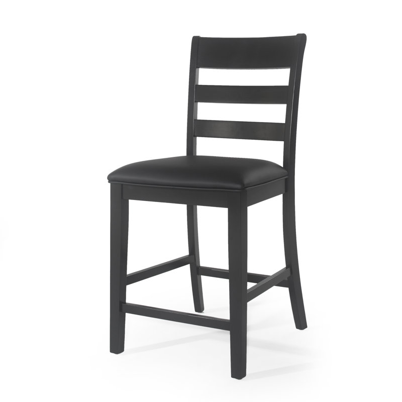 Tabouret de bar à dossier en échelle 24 "Paige (ensemble de 2) Paige - Similicuir noir et bois d'hévéa