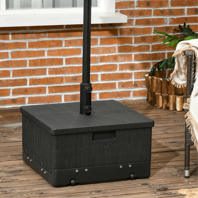 31 tables à parasol pour l'extérieur avec capacité de 175 lb, noir, avec roulettes et poignées lisses, fonctionnant comme table basse avec boîte à fleurs mobile et verrouillable